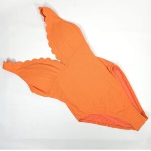 Kate Spade pique satsuma plunge Scalloped Orange one piece Swimsuit size S Small